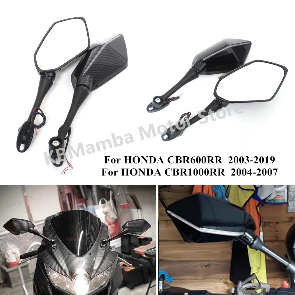 Motorcycle Rearview Mirrors with Turn Signal Lamp Sport Bike Side Mirror w/ LED Light For Honda CBR600RR CBR1000RR accessoires