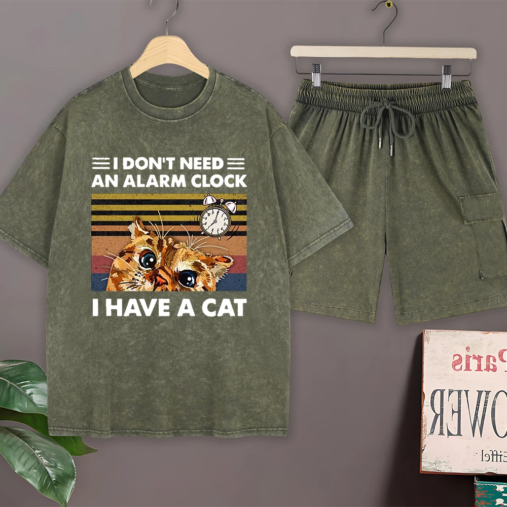 

Мужской летний комплект: футболка оверсайз из хлопка с эффектом потертости и шорты карго, повседневный стиль, короткий рукав, круглый вырез