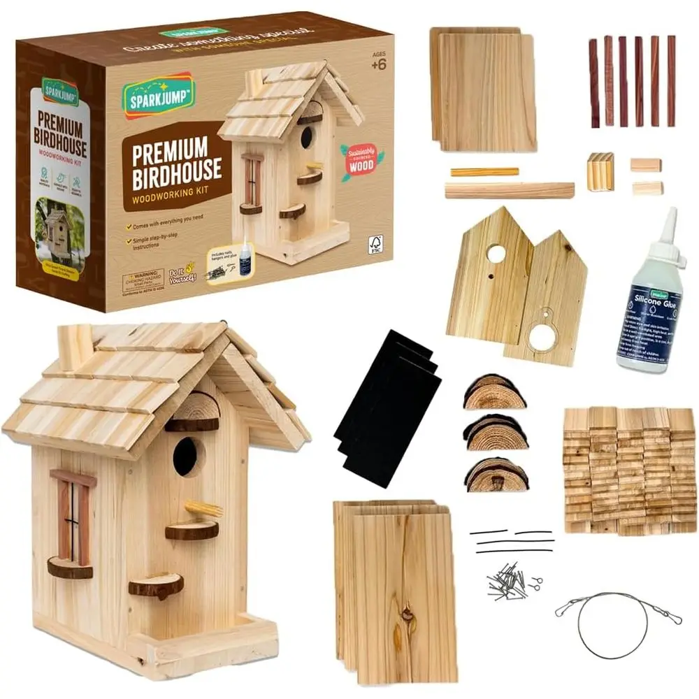 

Premium Wooden Bird House Kit - Build it Yoursel Birdhouse - Birdhouse Kits or Adults to Build - Woodworking Adult Crats & DIY B