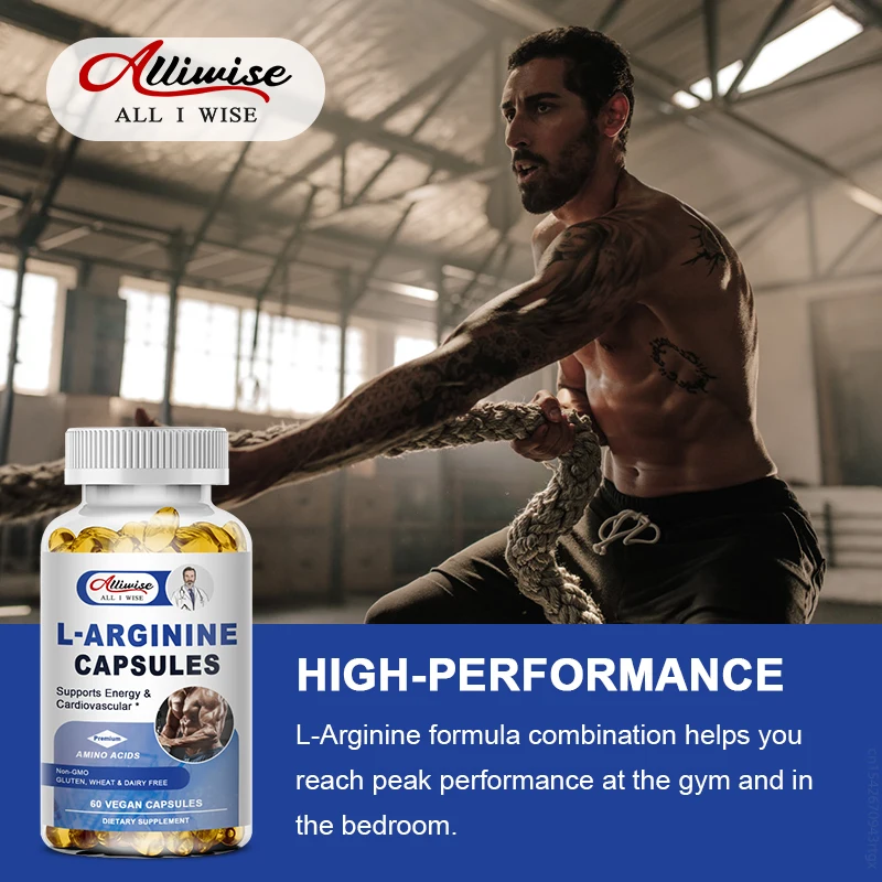 Alliwise L-arginine Nitric Oxide Supplement for Promote Muscle Growth Energy Train Longer Increase Intensity Boost Testosterone