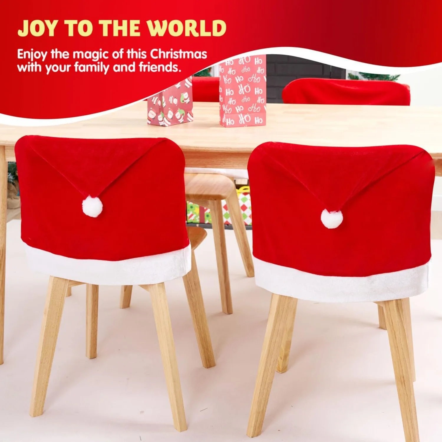 4 Pcs Christmas Chair Cover Party Packs Red Santa Hat Chair Slipcovers for Christmas Holiday Festival Decoration Santa Claus Chair Back Covers Xmas Indoor Decor Ornaments Set view 7