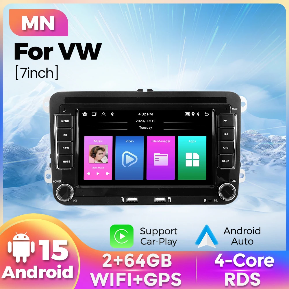 

Автомагнитола Navifly 7" 64 ГБ Android 15 с Carplay и Auto для VW Golf 5 6 Polo Passat B6 B7 CC Skoda Jetta GPS RDS BT