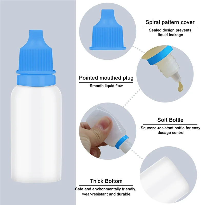 AB41-50Pcs Small Empty Squeeze Dropper Bottles Plastic Thin Tip Dropper Bottles 15ML Portable Squeezable Liquid Dropper