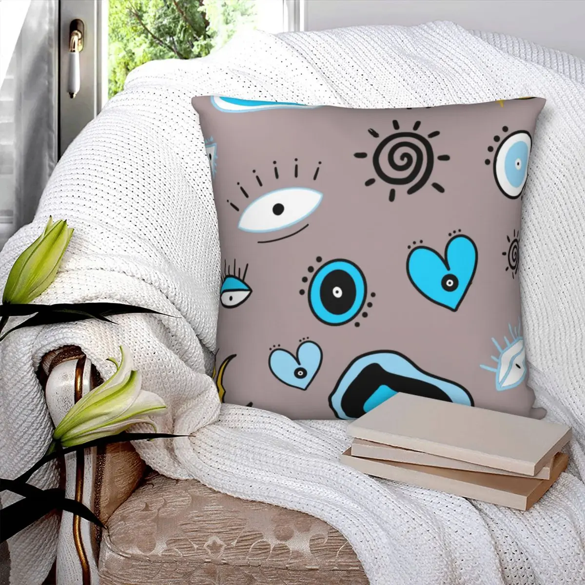 Health & Wealth Aesthetic Evil Eye Square Pillowcase Polyester Pillow Cover Velvet Cushion Zip Decorative Comfort Throw Pillow