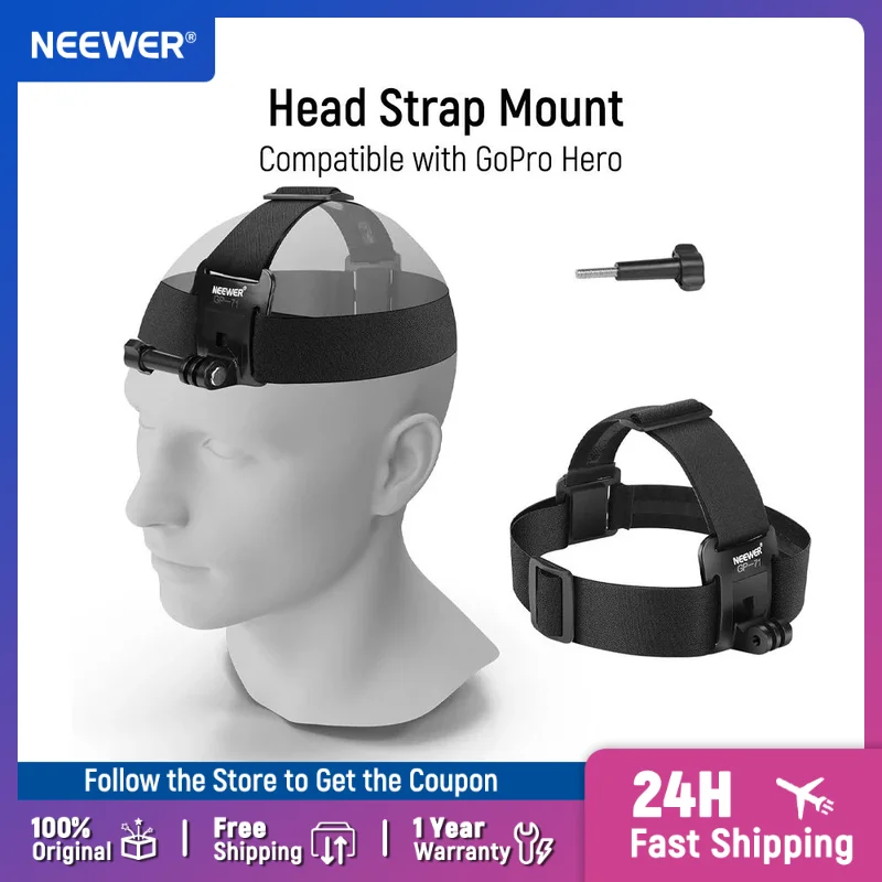 

NEEWER Head Strap Mount Compatible with GoPro Hero 13 12 11 10 9 8 Black 7 Silver 7 White, Adjustable Head Mount Action Camera