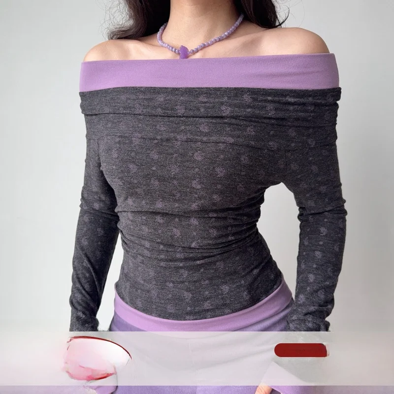 

Slim Fit Long Sleeve T-Shirt Women's Autumn Winter Fashion Sensual One Shoulder Print Go Girl Go Polyester Blend Casual Top