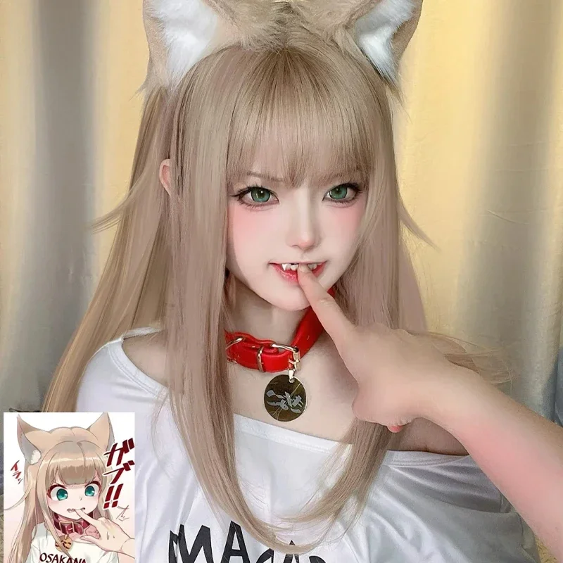 40Hara kinako Cat Girl pet kitty Osakana cosplay costume cat ear wig collar long yellow heat resistant synthetic hair wigs cap