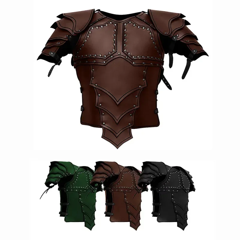 Mens Medieval Viking Knight Pirate Costume Body Shoulder Armor Set Steampunk Leather Vest Armour Larp Cosplay Outfit Pauldrons