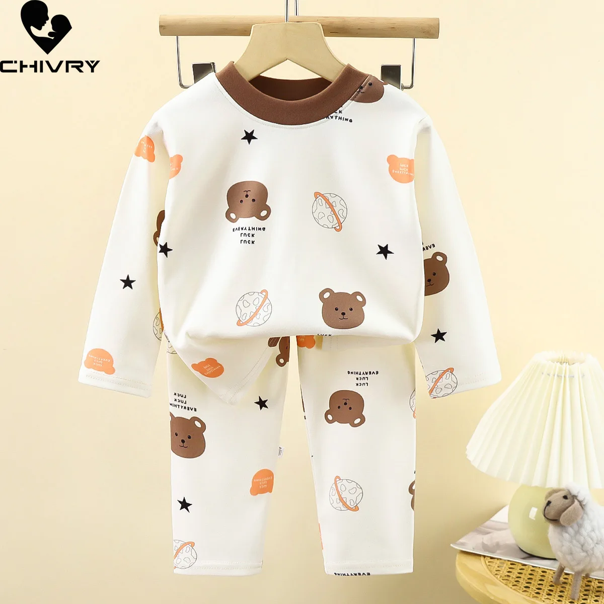 

New Boys Girls Autumn Warm Pajamas Sets Kids Cute Cartoon Print Long Sleeve T-Shirt Tops + Pants Pyjamas Baby Casual Underwear