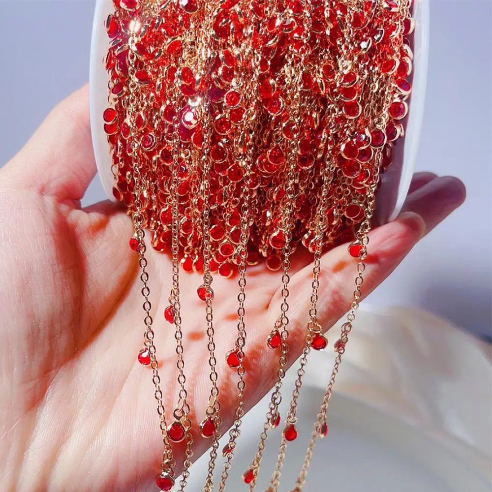2meters 1meter Rhinestone Pendants Chains 4mm Crystal Beads Copper Chains Transparent Glass Bead Necklace for DIY Jewelry Making