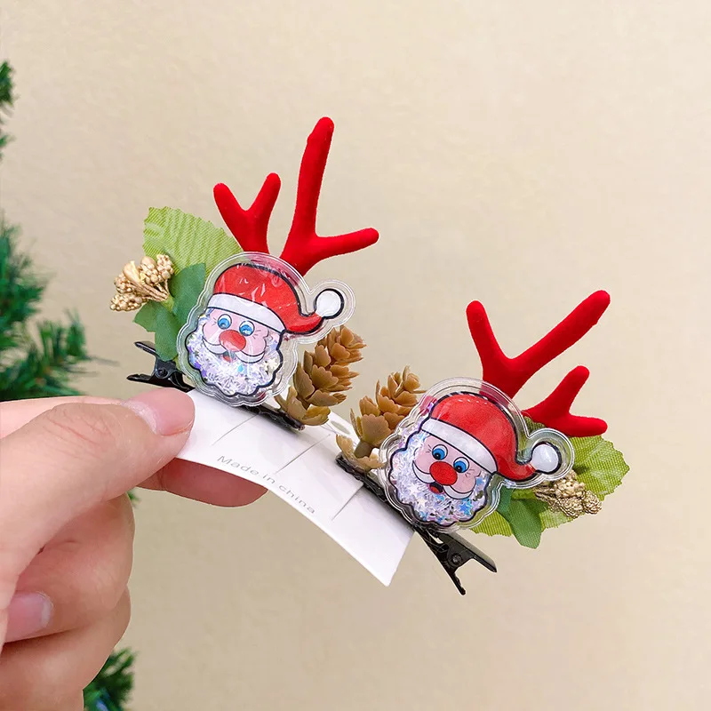 Christmas Deer Duck Billed Hair Clip for Children, Horn Headwear Set, Holiday Party Decoration, Cute Jewelry for Girl