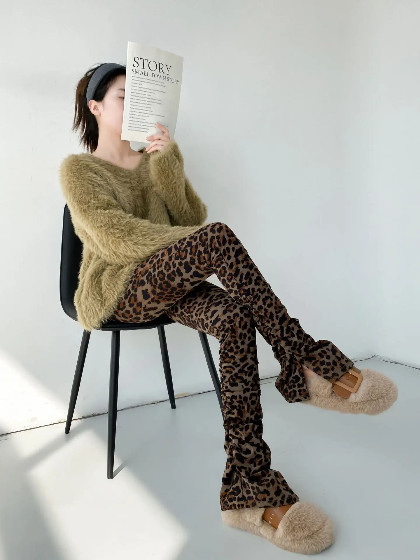 High Waist Slimming Yoga Pants Women's Fitn Spor Biker orts High Street Sle Leopard Print Wide Leg Pants