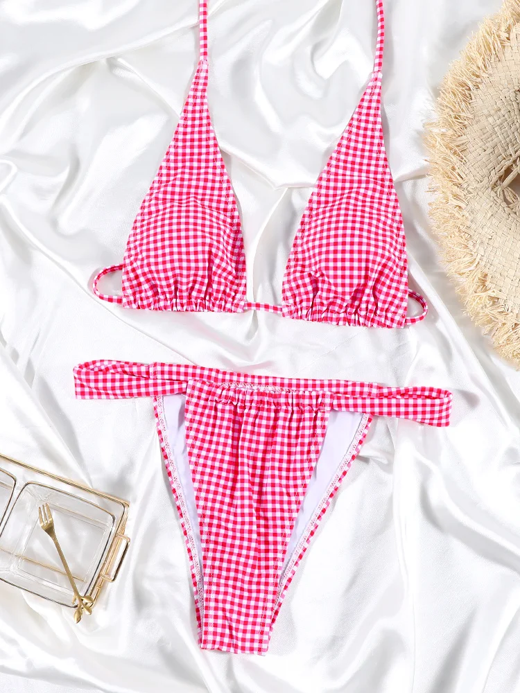 Women's printed swimsuit pink swimsuit women's low waist swimsuit sexy push up set two-piece beach outfit