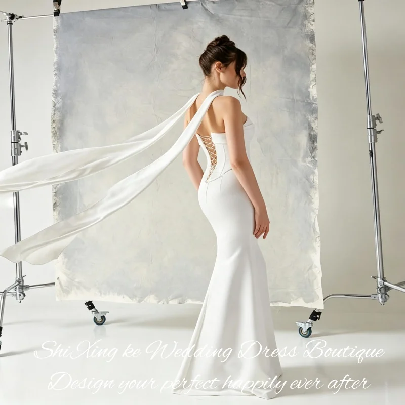 Enchanting Satin Mermaid Wedding Dress 26 Halter Sash Sweetheart Strapless Lace Up Back Beaded Vestidos De Novia Customized