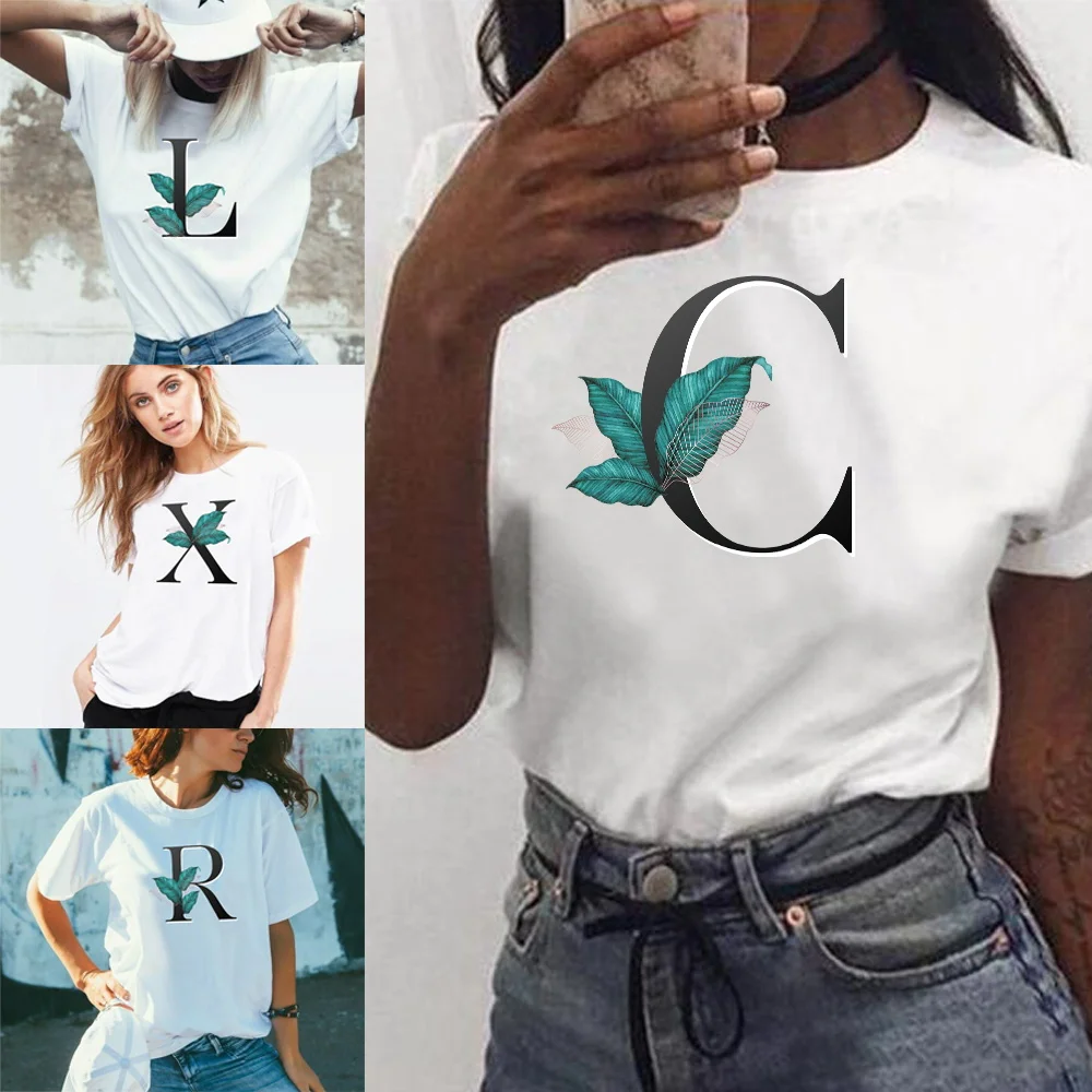 

T-Shirts Women's Round Neck Casual Breathable Short Sleeves Simple Leaf Letter Printed 2022 Summer Fashion Women's T-Shirt Tops