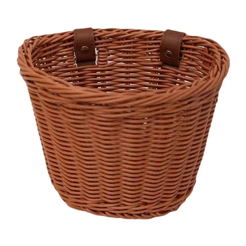 Electric Scooter Basket Front Hand-Woven Retro Cycling Storage Baskets Front Handlebar Rattan Basket Wicker Basket Front Cargo