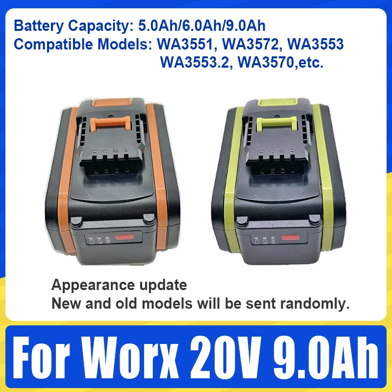 For Worx 20V 9.0Ah Rechargeable Li-ion Batteries WA3553, WA3551, WA3553.1 and WA3570 for all Worx power and garden tools