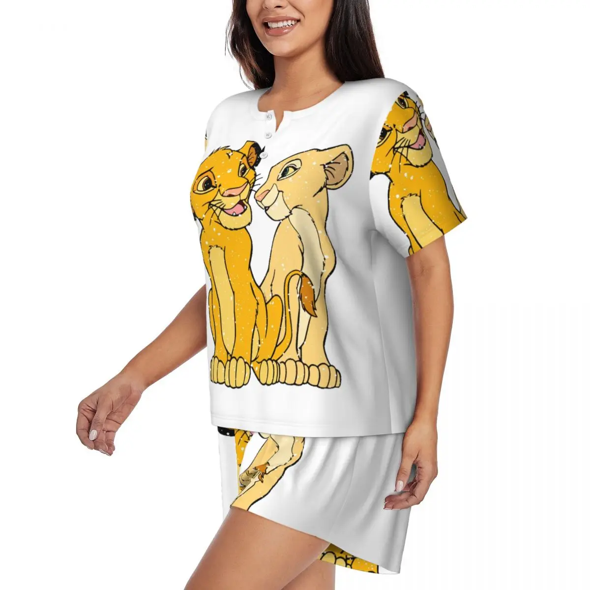 Custom Funny Cartoon Movie Lion King Simba Pajamas Set Womens Short Sleeve Sleepwear Loungewear 2 Piece Pjs