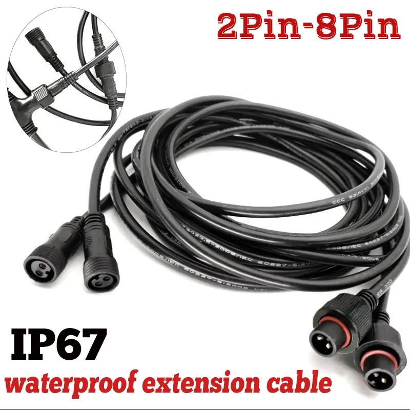 2-pins LED docking plug kabel, buiten, waterdicht, 3 4 5 6 7 8P stroomconnector, 0.3-2.5 vierkante mm² mannelijke vrouwelijke verlengkabel, IP67
