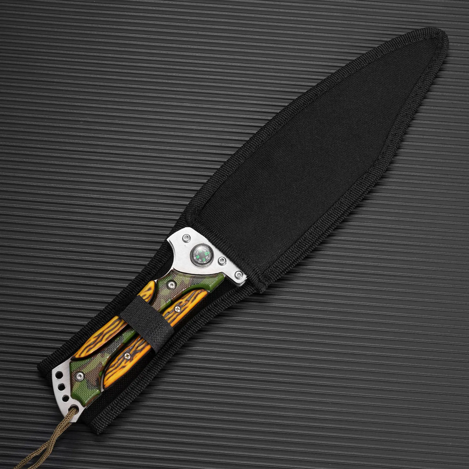 Outdoor camping straight knife, with a small flashlight, multi-functional mountaineering knife, survival knife, hunting knife