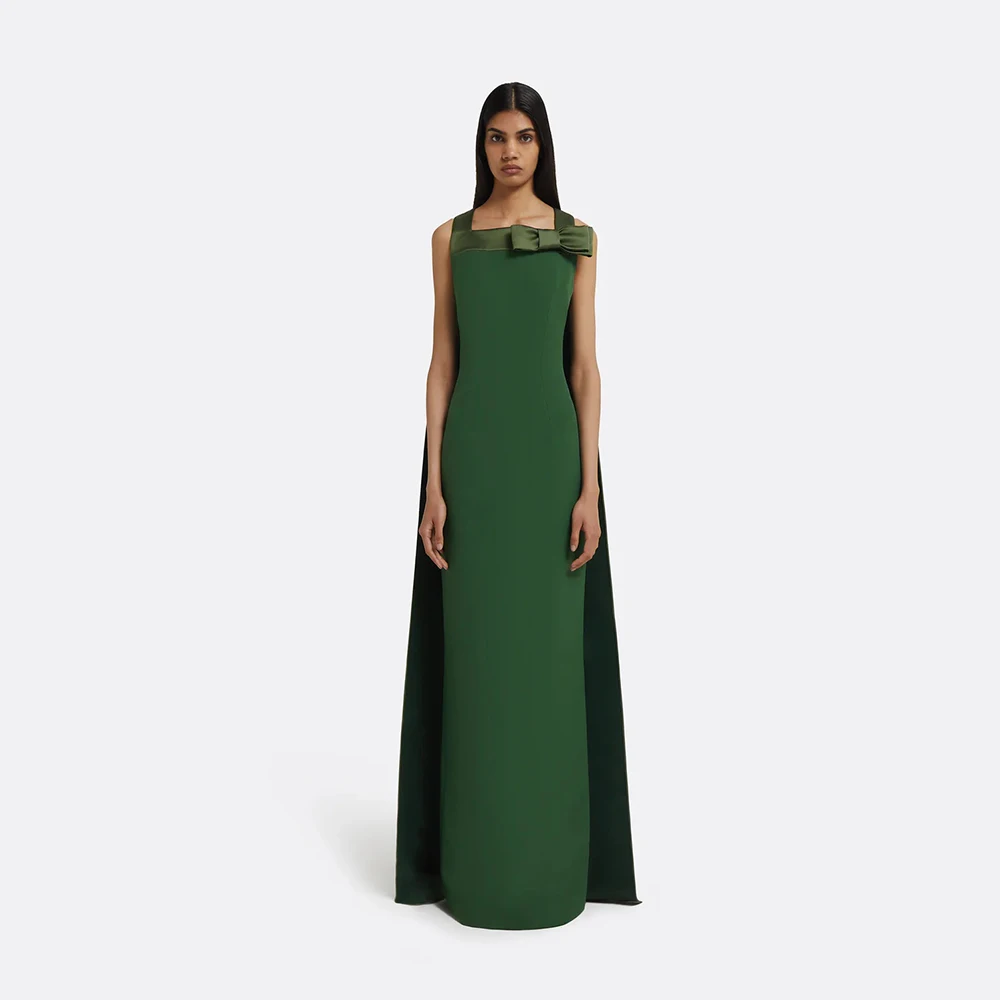 

DRESS FORU Зеленые классические вечерние платья Джерси длиной до пола с квадратным воротником Платье для выпускного вечера с бантом Vestidos De Fiesta по индивидуальному заказу