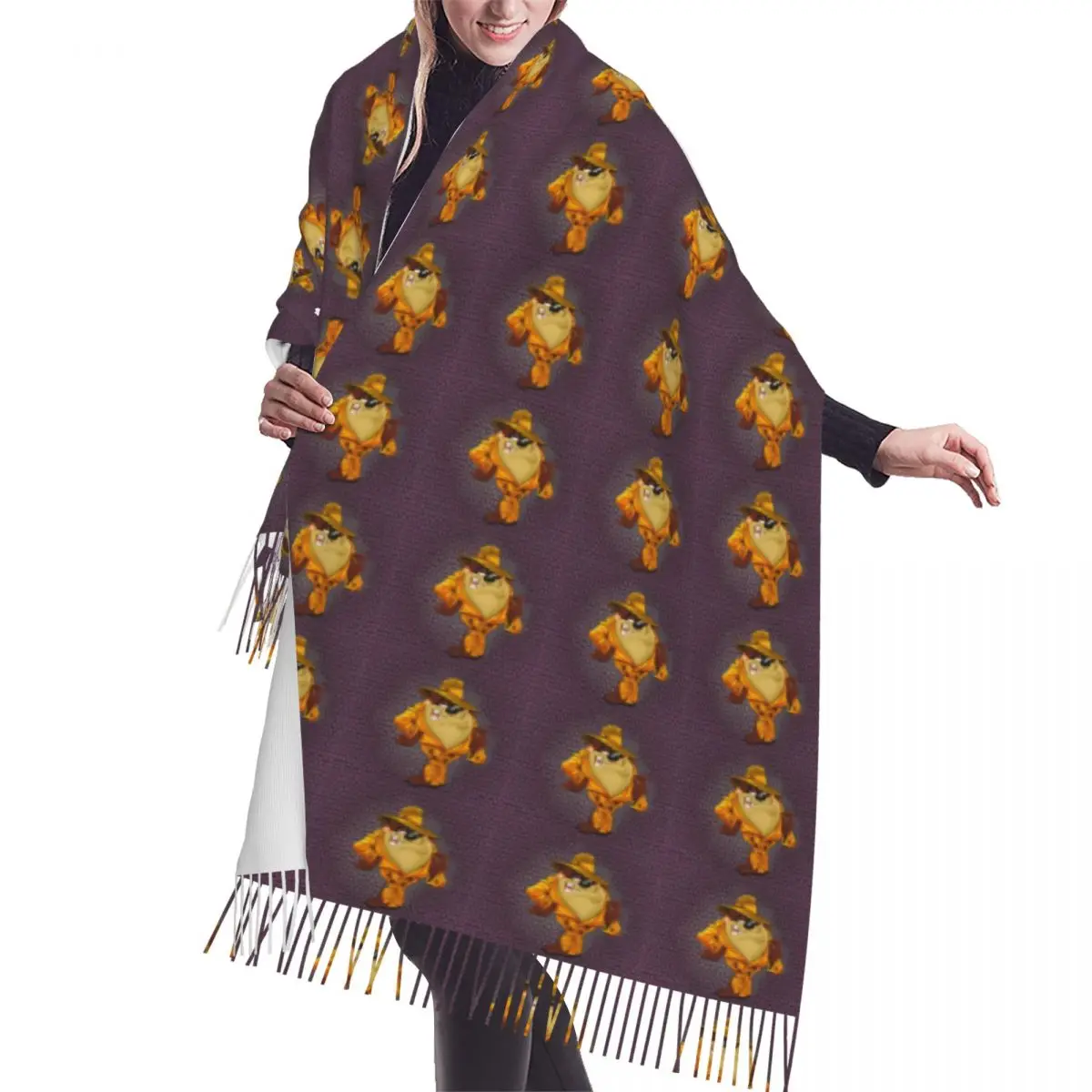 

Tasmanians Cartoon Fashion Versatile Wearing A Hat Scarf Wrap for Women Long Winter Warm Tassel Shawl Unisex Taz Devil Scarves