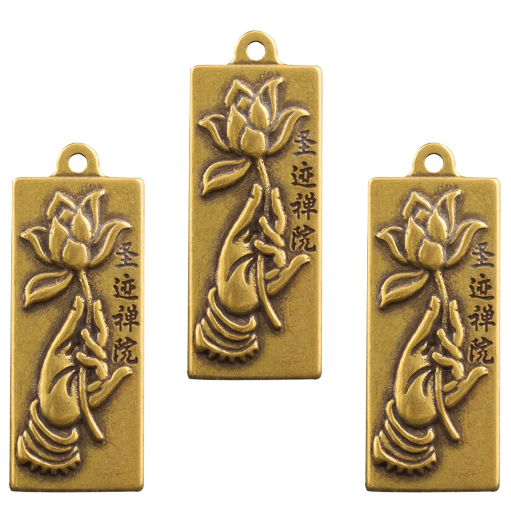 3Pcs Brass Car Keychain Pendant Hanging Ornament Key Holder Decor Buddha Hand Lotus Key Accessory