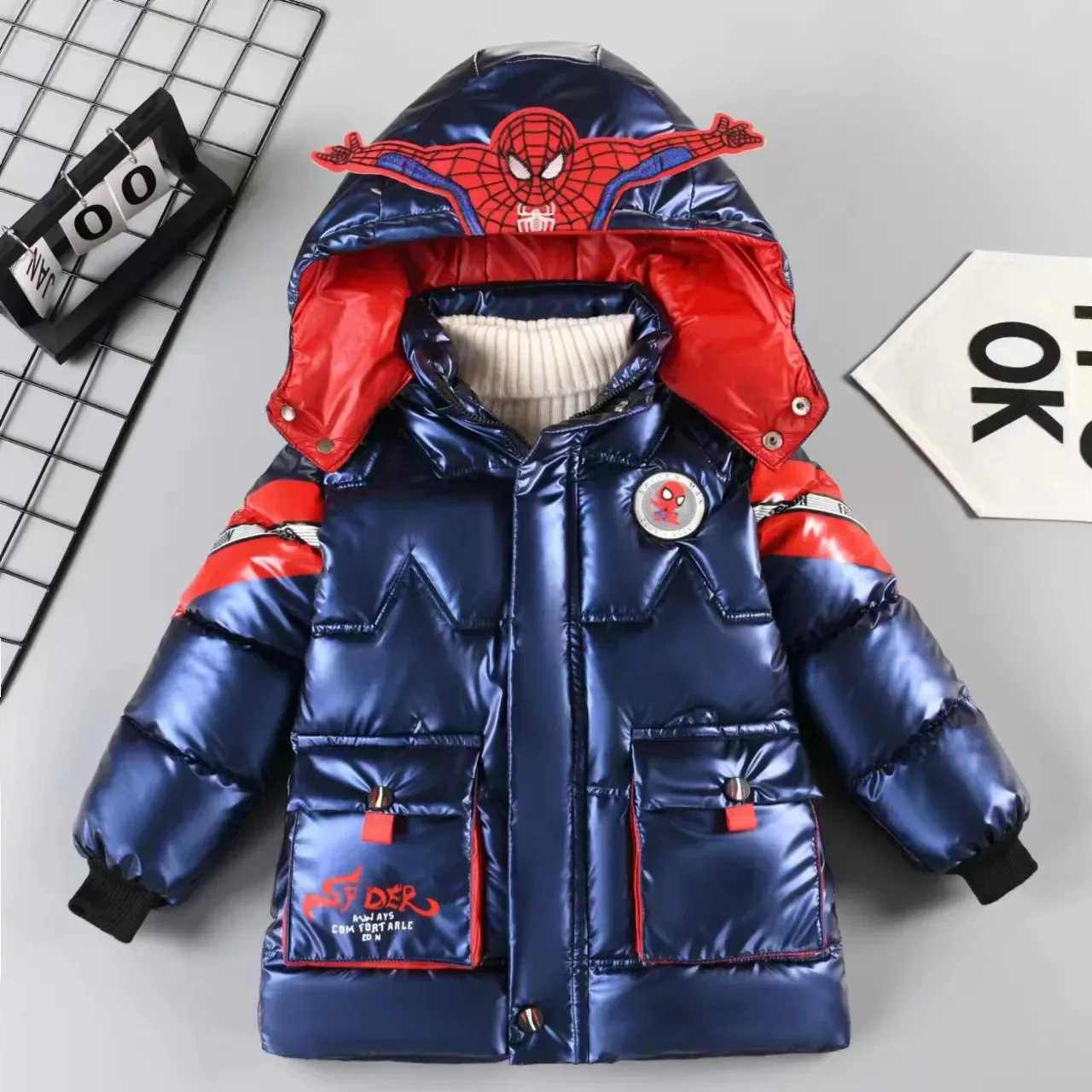 Manteau en duvet SpidSuffolk pour bébé garçon, veste épaisse rembourrée en coton, parka à capuche chaude, vêtements pour enfants, vêtements d\'hiver,