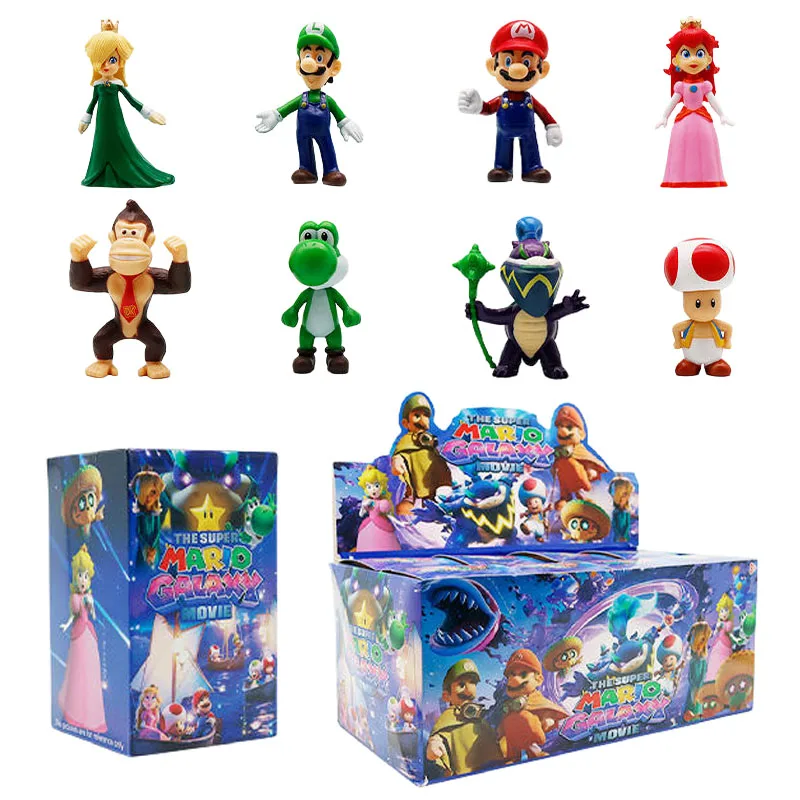 

Hot Bandai Super Mario Bros PVC Action Figure Toys Dolls Blind Box Model Set Luigi Yoshi Mushroom for Kids Birthday Gifts