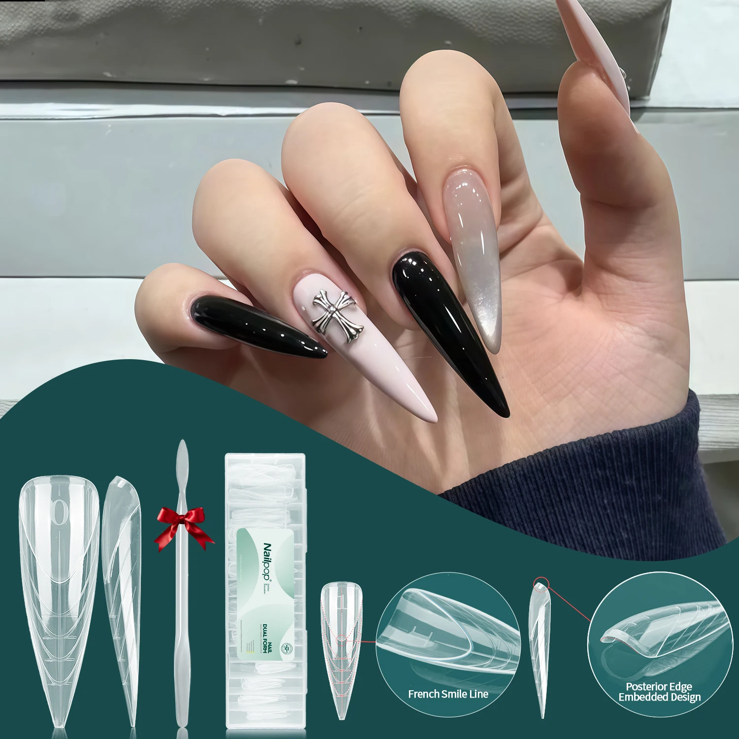 

Nailpop French Style Stiletto Extension Nail Dual Forms Double Ended Nail Mold Professional Salon Acrylic Poly gel Tips 150pcs