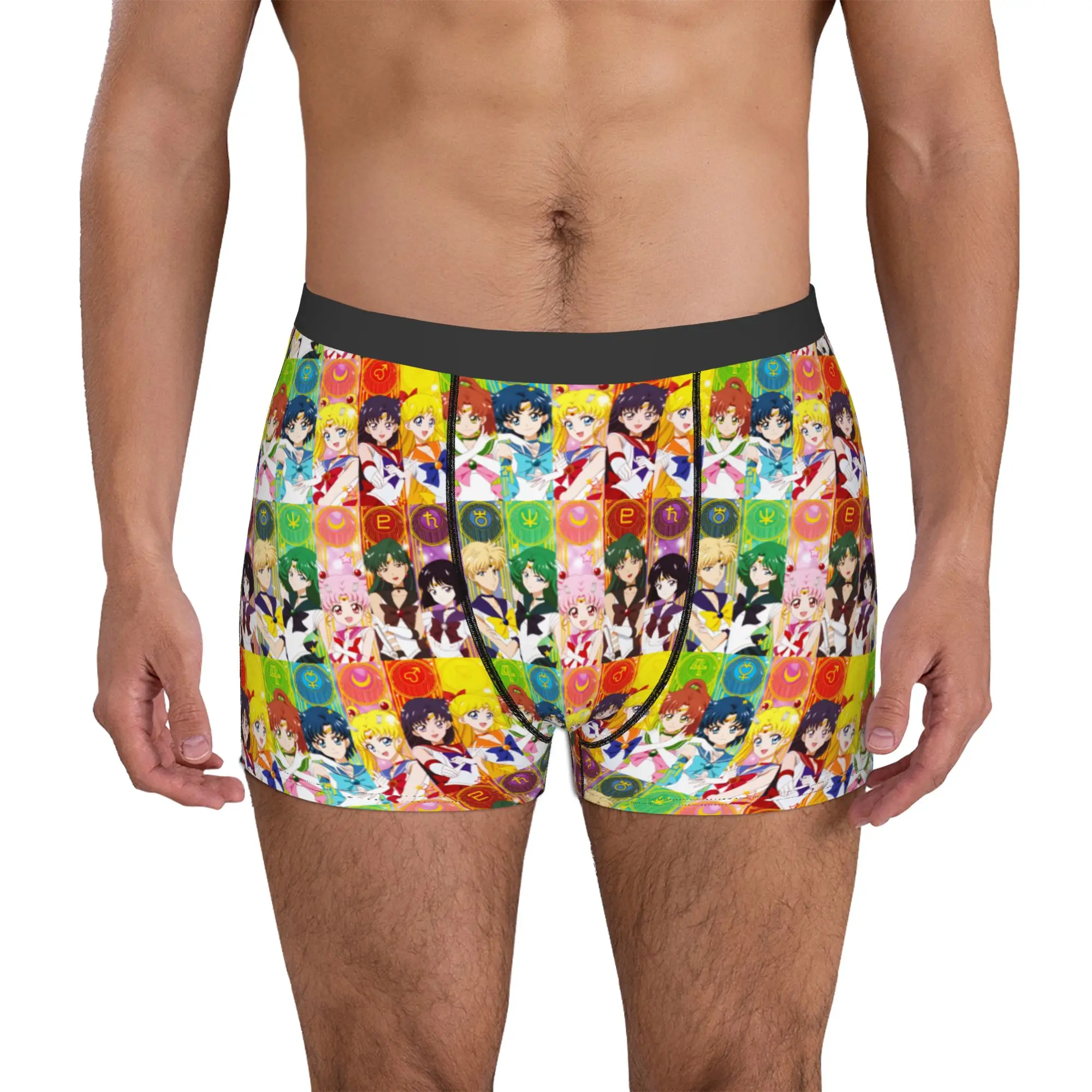 Calzoncillos divertidos de Sailor Moon Mercury Mars, calzoncillos para hombre, ropa interior transpirable Chibi Moon Pluto