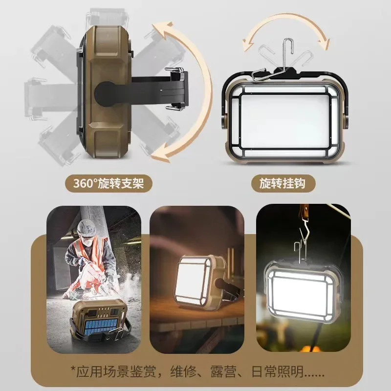 New solar work light charging with hook magnetic camping light multi-function floodlight work light