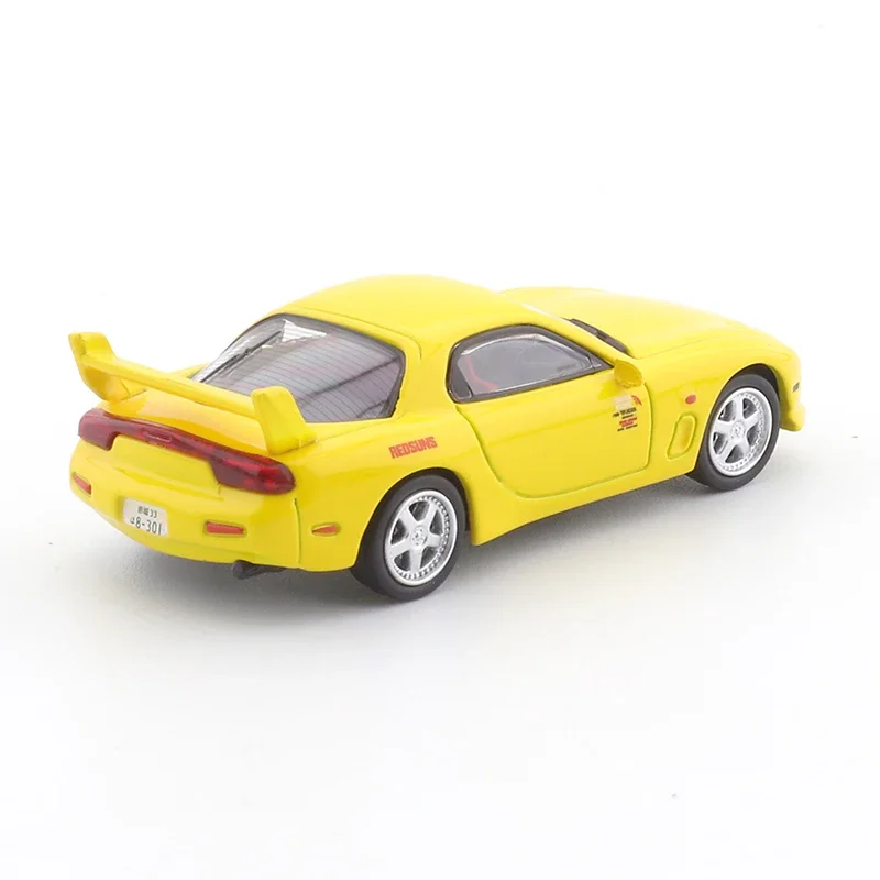 TIME MICRO 1: 64 Alloy Die Cast Car Model Header Text D Mazda RX-7 Yellow Diecast Model Car Toy Collection Gift for Boy