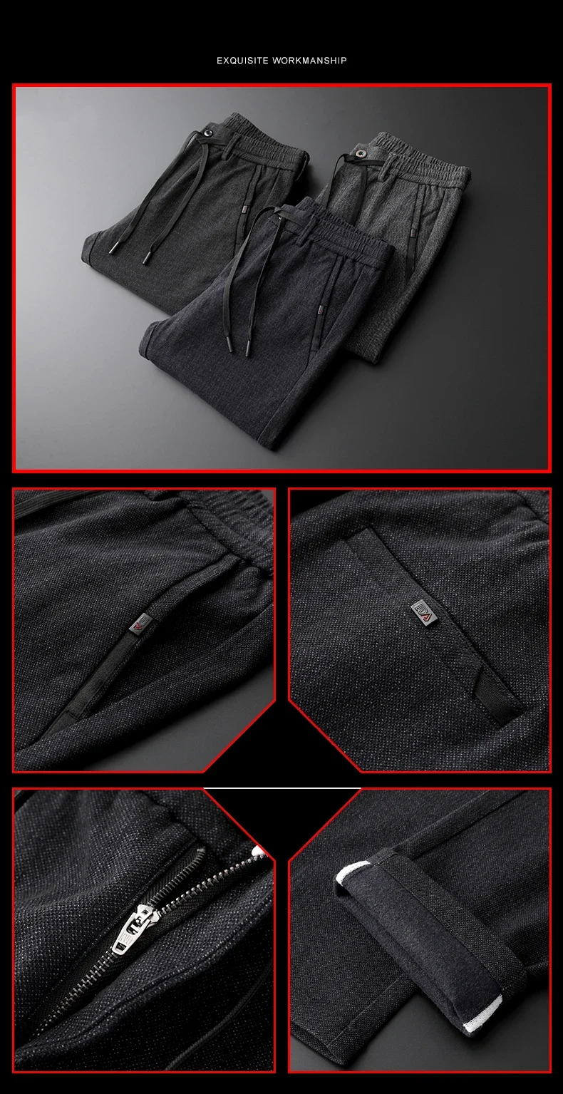 Hochwertige Herren-Herbst-Winter-Hose, Business-Stretch, Dick, Slim Fit, Arbeitshose mit Elastischem Bund, Gebürstet, Schwarz, Grau, Casual-Hose für Männer – Detail 5