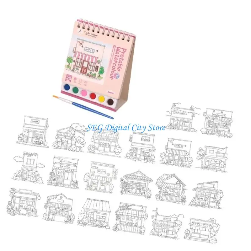 Picture 5: U75B Kids Doodling Book with Watercolor Paint and Brush for Kid Beginner Sketching
