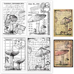 1 Sheet 4 Style Vintage Mushroom Clear Stamps Mushroom Background Silicone Stamps for Card Making c Background 21x14.8x0.3cm