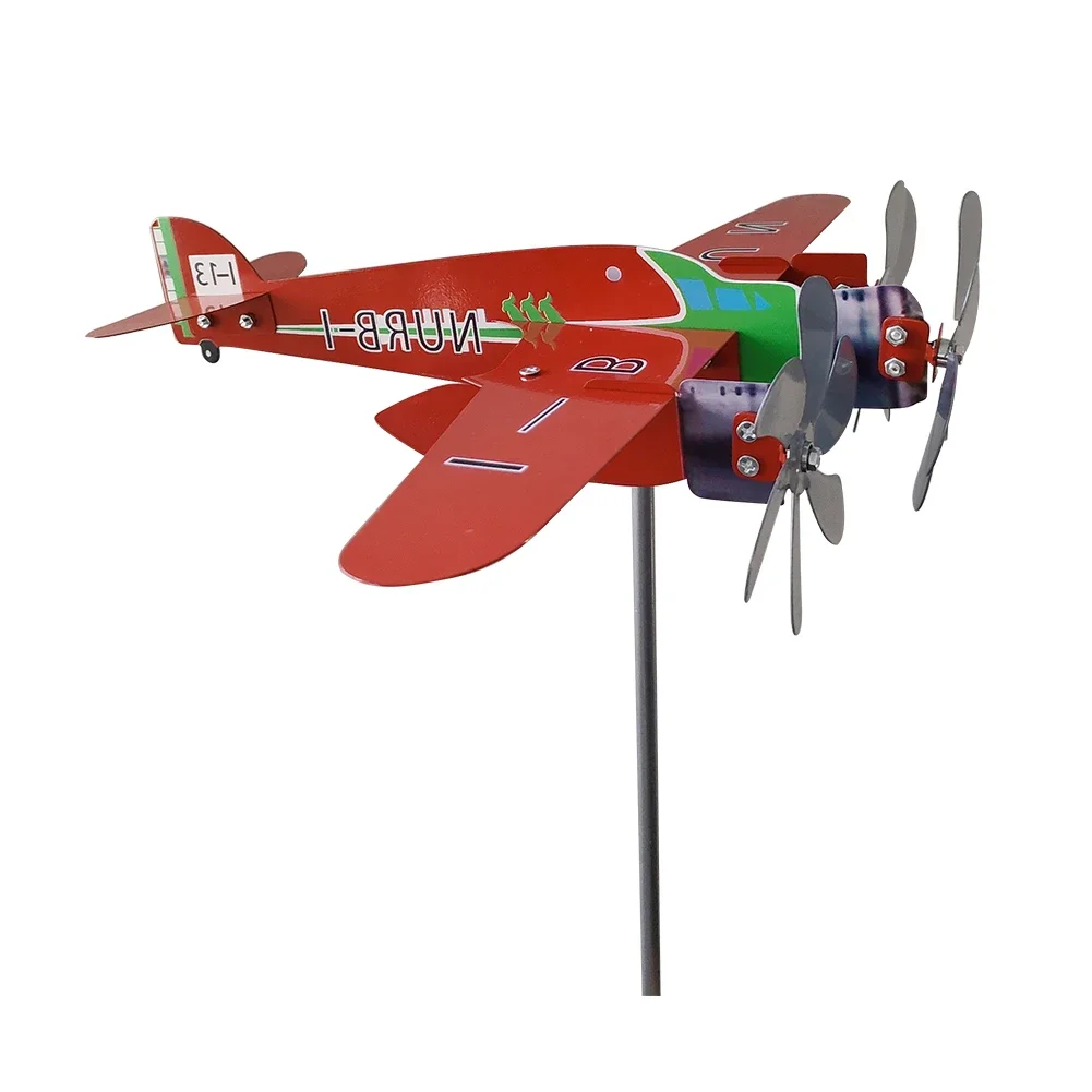

3D Plane Wind Spinners Anti-corrosion Metal Airplane Garden Weather Vane Plug Decor Weatherproof Ornaments for Family Courtyards
