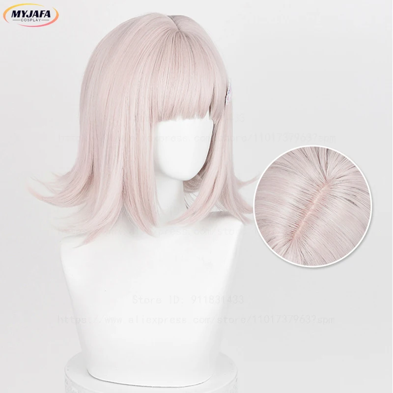 High Quality Nanami ChiaKi Cosplay Wig Short Gray Pink Scalp Heat Resistant Synthetic Hair Halloween Party Anime Wigs + WigCap
