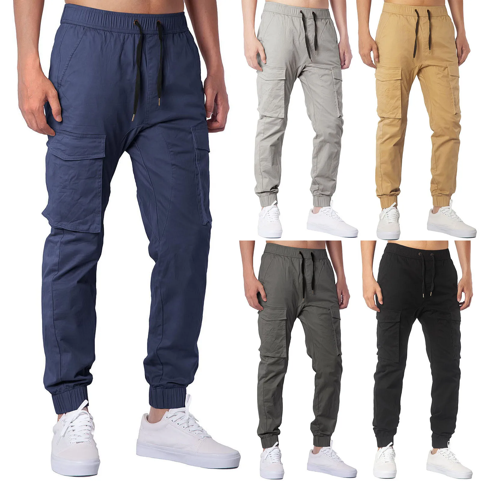 Kleur Heren Wijde Pijpen Joggingbroek Trekkoord Broek Thuis Outdoor Ademende Cargo Broek Rechte Casual Mode Broek Met Trekkoord