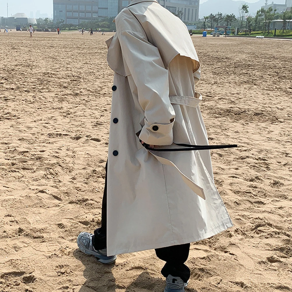 Gite casual Streetwear Giacca a vento da uomo Beige Abbigliamento autunnale Manica lunga Vestibilità ampia Scollo con risvolto tinta unita