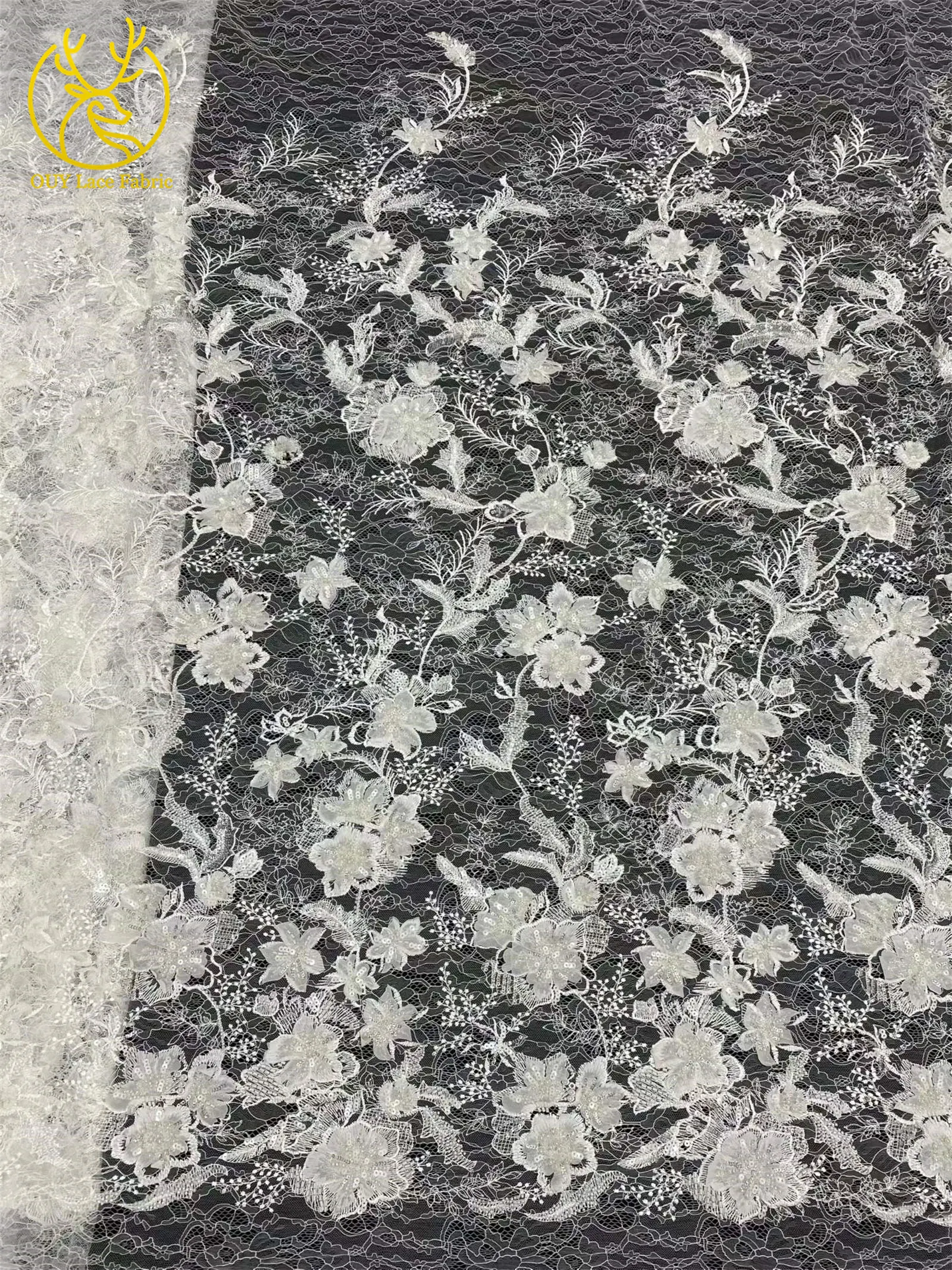 Neuer Stil Afrikanischer 3D-Stickerei-Perlen-Blumen-Spitzenstoff 2026 Französischer Pailletten-Spitzenstoff zum Nähen von Brautkleidern und Partykleidern – Detail 13