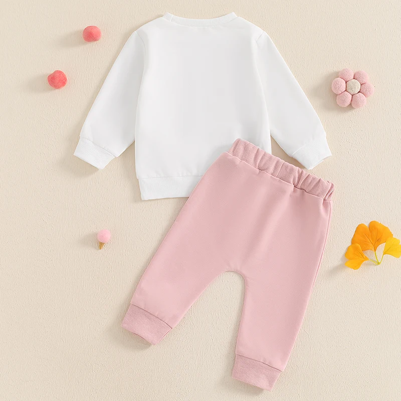 유아용 O넥 긴팔 활 자수 티 탑 드로스트링 바지, 용수철 가을 캐주얼 의상, 2 개 세트