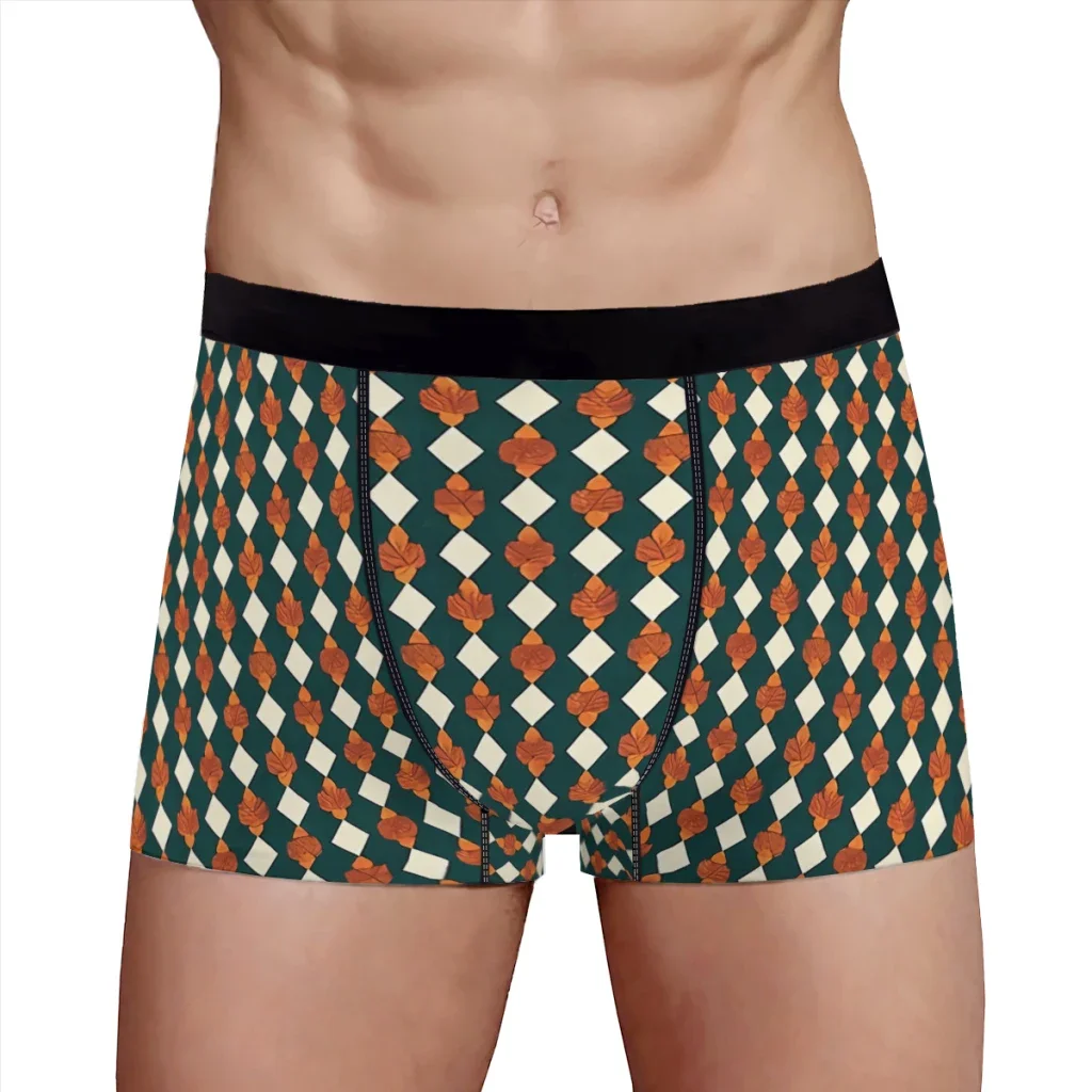 Small Orange And Green Argyle Geometric Underpants Homme Panties Man Underwear Ventilate Shorts Boxer Briefs