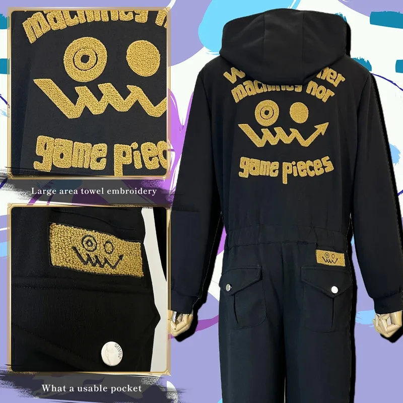 

Heavenly Delusion Anime Maru Cosplay Costume Black Jumpsuits With Hat Embroidery Back Daily Wearing Party Halloween Gift6;d'3,h