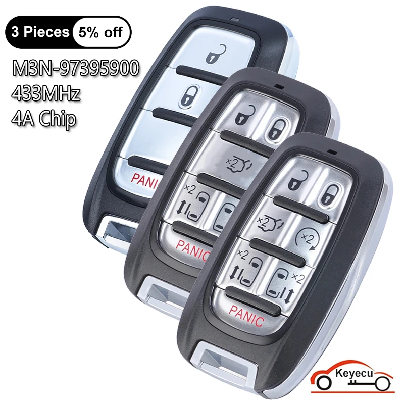 KEYECU 3 6 7 Buttons 433MHz 4A Chip for Chrysler Pacifica Voyager 2017 2018 2019 - 2022 Auto Smart Remote Key Fob M3N-97395900