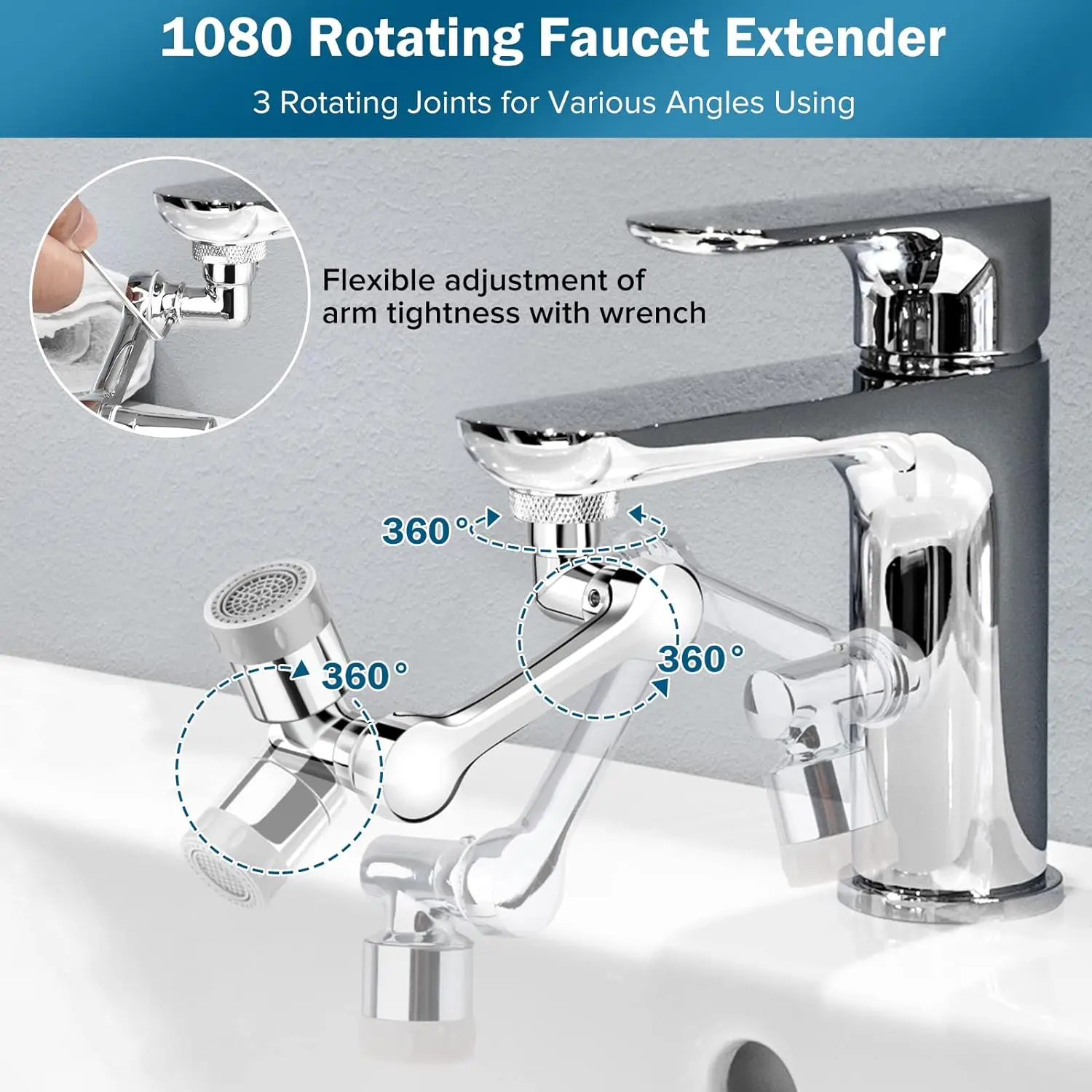 Rotatable Multifunctional Extension Faucet Aerator 1080 Degree Swivel Robotic Arm Water Filter Sink Water Tap Bubbler Sink Fit