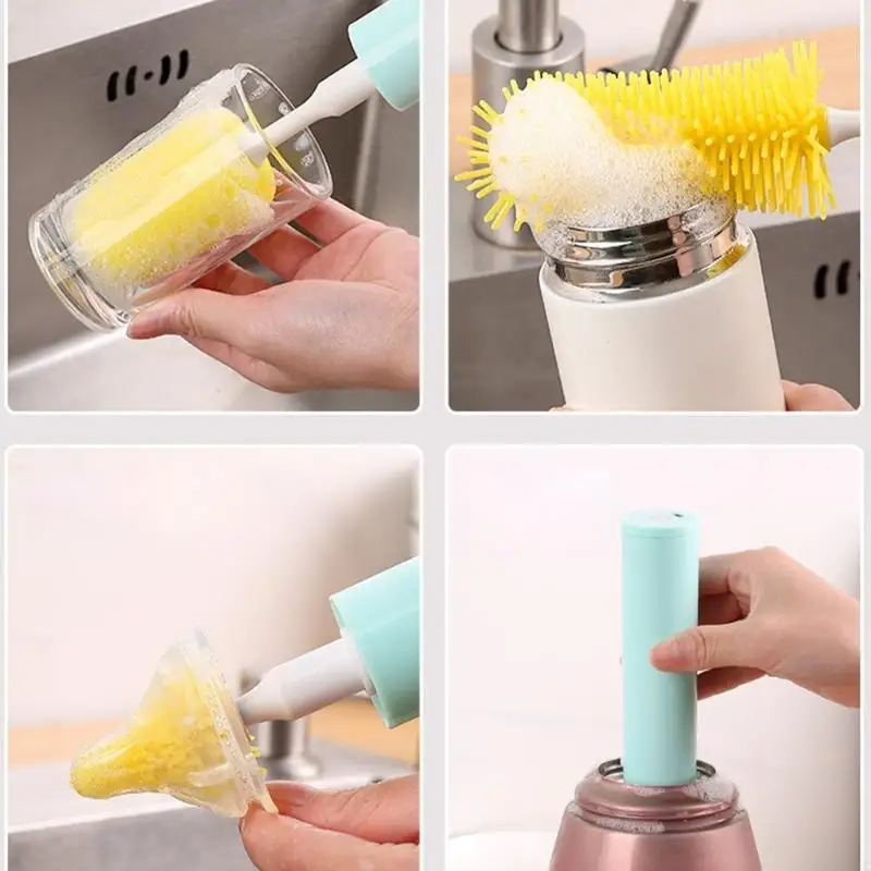 3 In 1 Electric Cup And Bottle Brush With USB Charging And Durable Silicone Design For Safe Washing J0MC