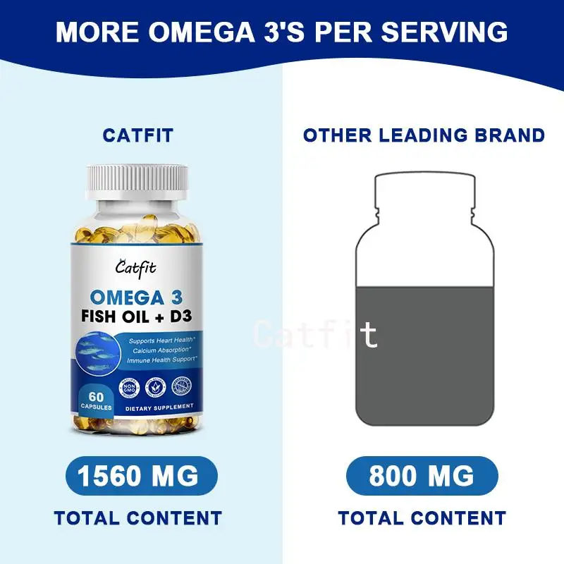 Catfit Organic DeepSea Fish Oil Omega3(EPA & DHA)&Vitamin D3 Cardiovascular and Cerebrovascular Repair Brain & Skin Health