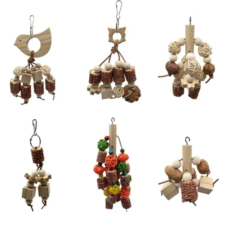 Parrot Bird Toy Wooden Fruit Chewing String Hamster Pine Cone Corn Cork Teeth Grinding Boredom-relief Pet Supplies Wholesale