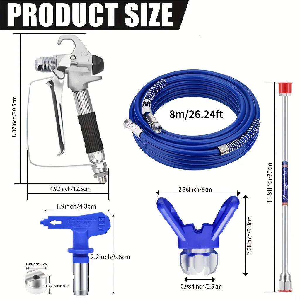 1 Set 3600PSI High-Pressure Airless Paint Spray Gun Kit for Precision Car & Wall Painting.